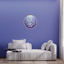 Load image into Gallery viewer, 'The Light'. Beautiful textured white feathers cascading down through light rays, on a round canvas by Kerry Sandhu Art