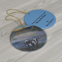 Load image into Gallery viewer, Original artwork front, description on back. Thick high-quality porcelain. 7cm diameter. Comes w/ ribbon by Kerry Sandhu Art