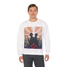 Load image into Gallery viewer, Sweatshirt with an Australian and New Zealand soldier back to back with light-horsemen in the background and poppies in the foreground