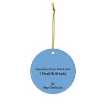 Load image into Gallery viewer, Original artwork front, description on back. Thick high-quality porcelain. 7cm diameter. Comes w/ ribbon by Kerry Sandhu Art