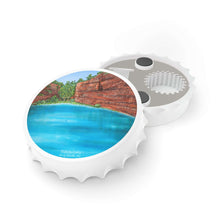 Load image into Gallery viewer, Plastic exterior w/ metallic bottom, magnetic back, 2 different opening mechanisms, matte finish. Art by Kerry Sandhu Art