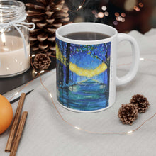 Load image into Gallery viewer, 11oz BPA, lead-free, microwave/dishwasher safe, white ceramic, vivid colours. Many original artworks by Kerry Sandhu Art