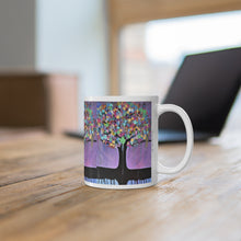 Load image into Gallery viewer, 11oz BPA, lead-free, microwave/dishwasher safe, white ceramic, vivid colours. Many original artworks by Kerry Sandhu Art