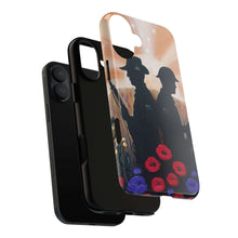 Load image into Gallery viewer, Phone case with an Australian and New Zealand soldier back to back with light-horsemen in the background and poppies in the foreground