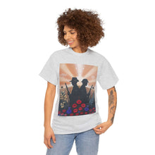Load image into Gallery viewer, T-shirt with an Australian and New Zealand soldier back to back with light-horsemen in the background and poppies in the foreground