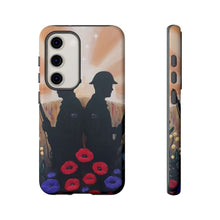 Load image into Gallery viewer, Phone case with an Australian and New Zealand soldier back to back with light-horsemen in the background and poppies in the foreground
