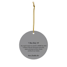 Load image into Gallery viewer, Original artwork front, description on back. Thick high-quality porcelain. 7cm diameter. Comes w/ ribbon by Kerry Sandhu Art