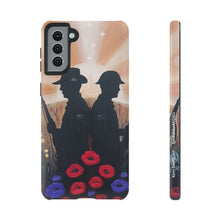 Load image into Gallery viewer, Phone case with an Australian and New Zealand soldier back to back with light-horsemen in the background and poppies in the foreground