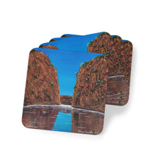 Load image into Gallery viewer, Corkwood underside, glossy finish on top. 1 or 4 pc sets. 9.5 x 9.5cm. Horizontal Falls, Kimberley Region, Western Australia.