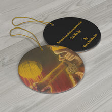 Load image into Gallery viewer, Original artwork front, description on back. Thick high-quality porcelain. 7cm diameter. Comes w/ ribbon by Kerry Sandhu Art