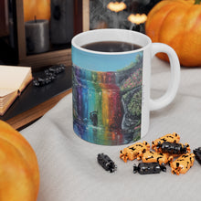 Load image into Gallery viewer, 11oz BPA, lead-free, microwave/dishwasher safe, white ceramic, vivid colours. Many original artworks by Kerry Sandhu Art