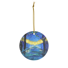 Load image into Gallery viewer, Original artwork front, description on back. Thick high-quality porcelain. 7cm diameter. Comes w/ ribbon by Kerry Sandhu Art