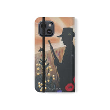 Load image into Gallery viewer, Phone case wallet with an Australian and New Zealand soldier back to back with light-horsemen in the background and poppies in the foreground