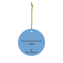 Load image into Gallery viewer, Original artwork front, description on back. Thick high-quality porcelain. 7cm diameter. Comes w/ ribbon by Kerry Sandhu Art