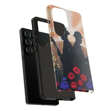 Load image into Gallery viewer, Phone case with an Australian and New Zealand soldier back to back with light-horsemen in the background and poppies in the foreground