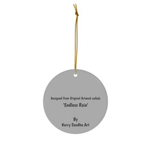 Load image into Gallery viewer, Original artwork front, description on back. Thick high-quality porcelain. 7cm diameter. Comes w/ ribbon by Kerry Sandhu Art