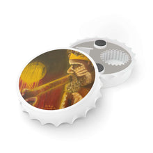 Load image into Gallery viewer, Plastic exterior w/ metallic bottom, magnetic back, 2 different opening mechanisms, matte finish. Art by Kerry Sandhu Art
