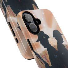 Load image into Gallery viewer, Phone case with an Australian and New Zealand soldier back to back with light-horsemen in the background and poppies in the foreground