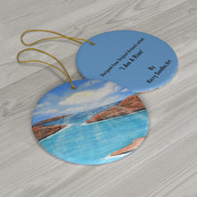Load image into Gallery viewer, Original artwork front, description on back. Thick high-quality porcelain. 7cm diameter. Comes w/ ribbon by Kerry Sandhu Art