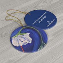 Load image into Gallery viewer, Original artwork front, description on back. Thick high-quality porcelain. 7cm diameter. Comes w/ ribbon by Kerry Sandhu Art