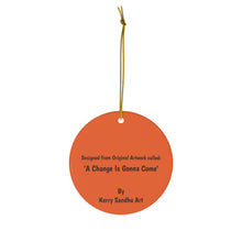 Load image into Gallery viewer, Original artwork front, description on back. Thick high-quality porcelain. 7cm diameter. Comes w/ ribbon by Kerry Sandhu Art