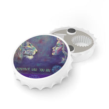 Load image into Gallery viewer, Plastic exterior w/ metallic bottom, magnetic back, 2 different opening mechanisms, matte finish. Art by Kerry Sandhu Art