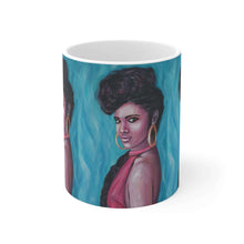 Load image into Gallery viewer, 11oz BPA, lead-free, microwave/dishwasher safe, white ceramic, vivid colours. Many original artworks by Kerry Sandhu Art