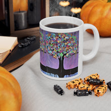 Load image into Gallery viewer, 11oz BPA, lead-free, microwave/dishwasher safe, white ceramic, vivid colours. Many original artworks by Kerry Sandhu Art
