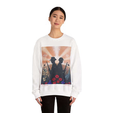 Load image into Gallery viewer, Sweatshirt with an Australian and New Zealand soldier back to back with light-horsemen in the background and poppies in the foreground