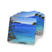 Load image into Gallery viewer, Corkwood underside, glossy finish on top. 1 or 4 pc sets. 9.5 x 9.5cm. Frenchman's Bay, Albany, Western Australia