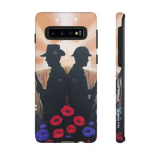 Load image into Gallery viewer, Phone case with an Australian and New Zealand soldier back to back with light-horsemen in the background and poppies in the foreground