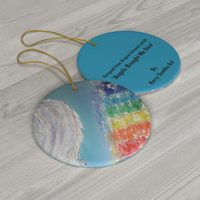 Load image into Gallery viewer, Original artwork front, description on back. Thick high-quality porcelain. 7cm diameter. Comes w/ ribbon by Kerry Sandhu Art