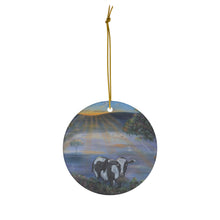 Load image into Gallery viewer, Original artwork front, description on back. Thick high-quality porcelain. 7cm diameter. Comes w/ ribbon by Kerry Sandhu Art
