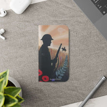 Load image into Gallery viewer, Phone case wallet with an Australian and New Zealand soldier back to back with light-horsemen in the background and poppies in the foreground