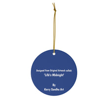 Load image into Gallery viewer, Original artwork front, description on back. Thick high-quality porcelain. 7cm diameter. Comes w/ ribbon by Kerry Sandhu Art