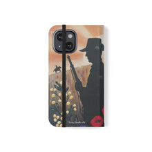 Load image into Gallery viewer, Phone case wallet with an Australian and New Zealand soldier back to back with light-horsemen in the background and poppies in the foreground