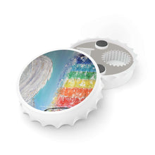 Load image into Gallery viewer, Plastic exterior w/ metallic bottom, magnetic back, 2 different opening mechanisms, matte finish. Art by Kerry Sandhu Art
