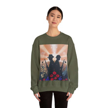 Load image into Gallery viewer, Sweatshirt with an Australian and New Zealand soldier back to back with light-horsemen in the background and poppies in the foreground