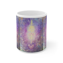 Load image into Gallery viewer, 11oz BPA, lead-free, microwave/dishwasher safe, white ceramic, vivid colours. Many original artworks by Kerry Sandhu Art