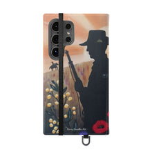 Load image into Gallery viewer, Phone case wallet with an Australian and New Zealand soldier back to back with light-horsemen in the background and poppies in the foreground