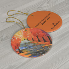 Load image into Gallery viewer, Original artwork front, description on back. Thick high-quality porcelain. 7cm diameter. Comes w/ ribbon by Kerry Sandhu Art