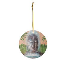 Load image into Gallery viewer, Original artwork front, description on back. Thick high-quality porcelain. 7cm diameter. Comes w/ ribbon by Kerry Sandhu Art