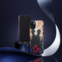 Load image into Gallery viewer, Phone case with an Australian and New Zealand soldier back to back with light-horsemen in the background and poppies in the foreground