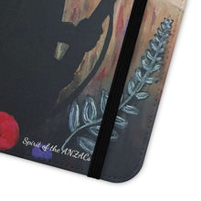 Load image into Gallery viewer, Phone case wallet with an Australian and New Zealand soldier back to back with light-horsemen in the background and poppies in the foreground