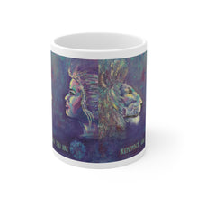 Load image into Gallery viewer, 11oz BPA, lead-free, microwave/dishwasher safe, white ceramic, vivid colours. Many original artworks by Kerry Sandhu Art