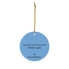 Load image into Gallery viewer, Original artwork front, description on back. Thick high-quality porcelain. 7cm diameter. Comes w/ ribbon by Kerry Sandhu Art