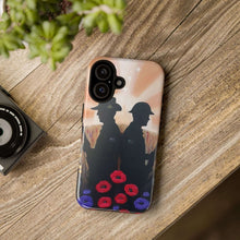 Load image into Gallery viewer, Phone case with an Australian and New Zealand soldier back to back with light-horsemen in the background and poppies in the foreground