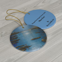 Load image into Gallery viewer, Original artwork front, description on back. Thick high-quality porcelain. 7cm diameter. Comes w/ ribbon by Kerry Sandhu Art