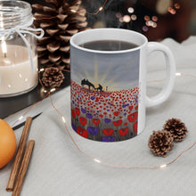 Load image into Gallery viewer, 11oz BPA, lead-free, microwave/dishwasher safe, white ceramic, vivid colours. Many original artworks by Kerry Sandhu Art