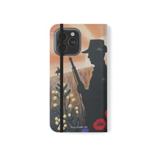 Load image into Gallery viewer, Phone case wallet with an Australian and New Zealand soldier back to back with light-horsemen in the background and poppies in the foreground